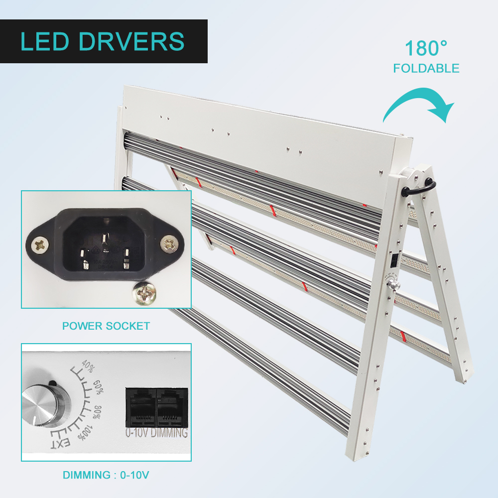 800W LED Grow Light Strip IP65 COB Chip Aluminum Body 3000K Color Temperature Veg/Bloom Application White/Blue/Red Spectrum