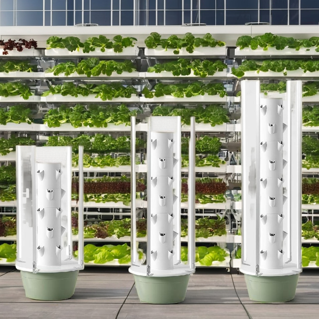 5 Layer Vertical Hydroponic Tower With LED Grow Light Soilless Gardening System With CE Standards