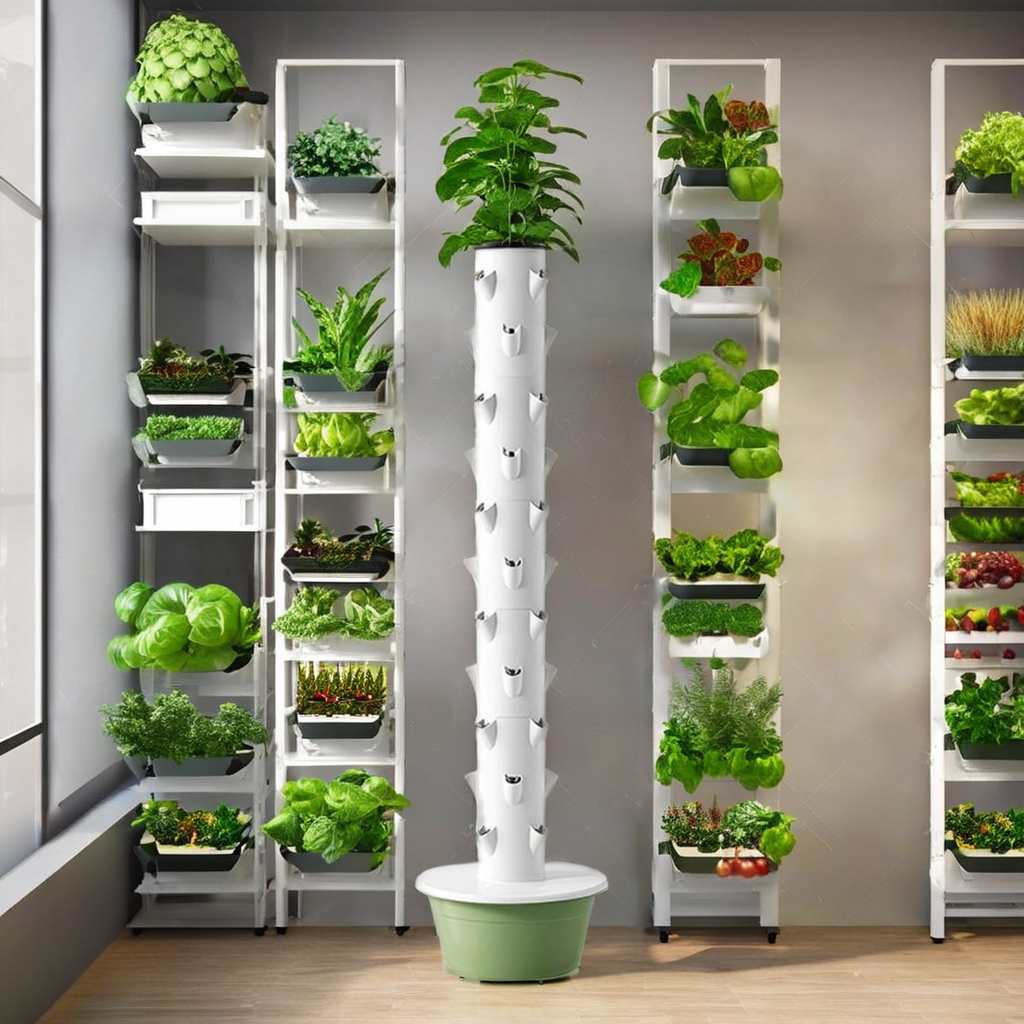 TSP-L7-28P-EU Hydroponic Grow Tower Aeroponic Eco-Friendly Food Grade Material With Pump For Home And Commercial Use