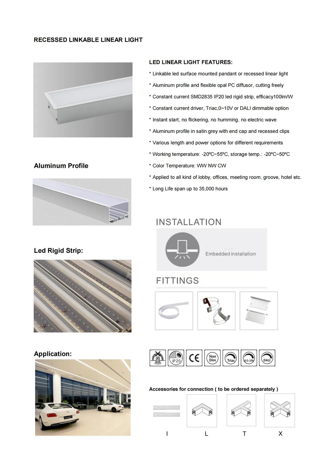 15W Recessed Linkable Facade Cove DOT Free Strip Down Panel LED Linear Light