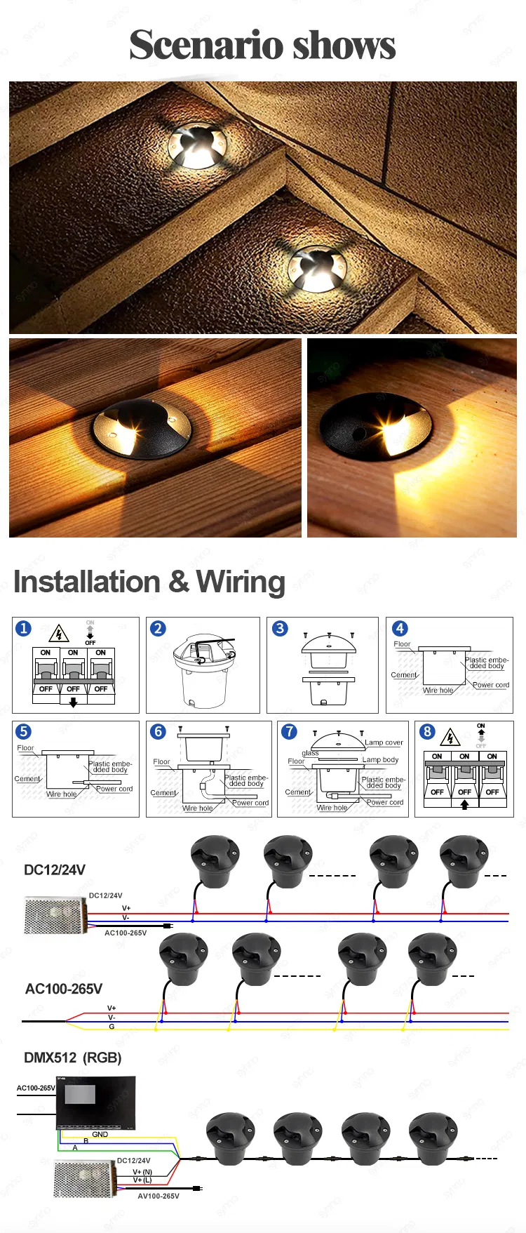 Half Moon Outdoor LED Step Light Deck Inground Lamp Underground Light