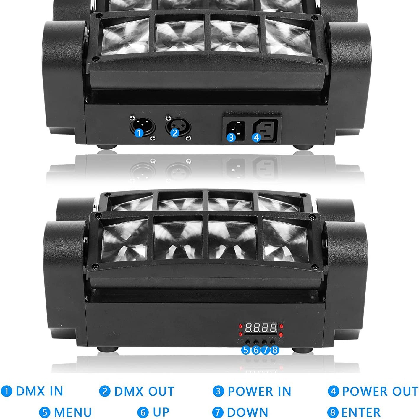 Mini 8*3W RGBW 4in1 Moving Head LED Spider Spotlight 40W with DMX512 Control Green &amp; Red IP33 Ra95 for DJ/Disco Lighting