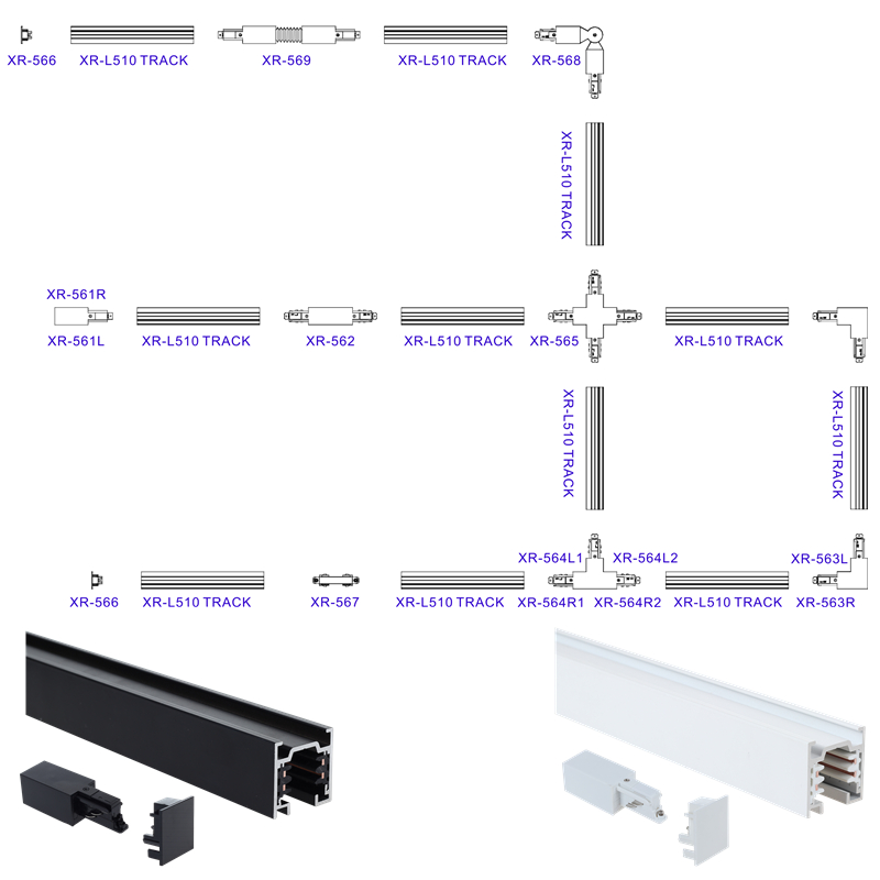 Modern Aluminum Alloy LED Spotlight Track Lighting System with Spring Connect 3-Circuit Magnetic Mount for Office Use