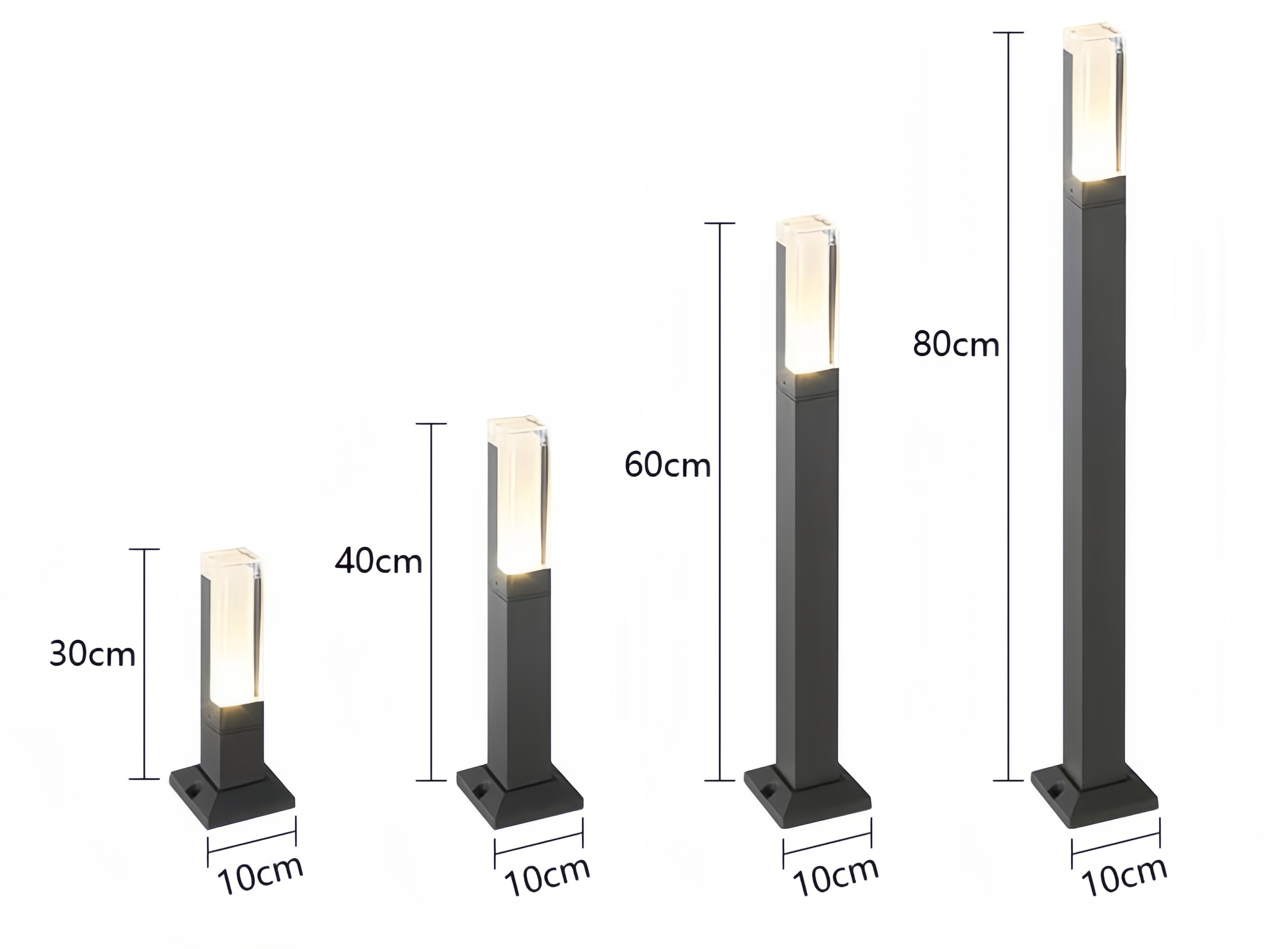 Modern Decorative square Waterproof Aluminum 30cm Outdoor Garden LED Lawn Column Lamp Bollard Light