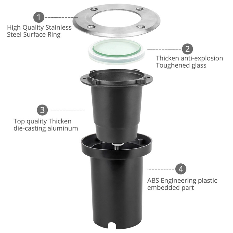 Round GU10 G5.3 MR16 IP67 Waterproof Stainless Steel Recessed Underground Inground Floor Buried Uplight Light