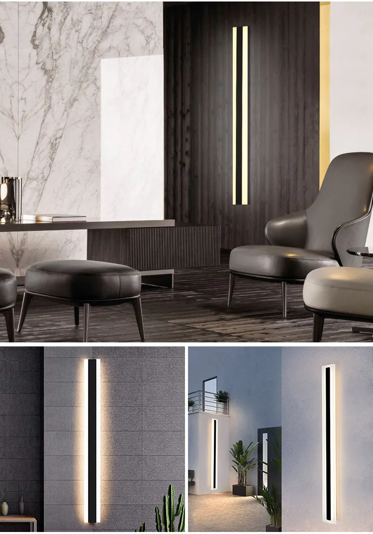 110V 220V Modern Decoration Outdoor Exterior Linear Strip Wall Lamp Outside Sconce LED Long Wall Light