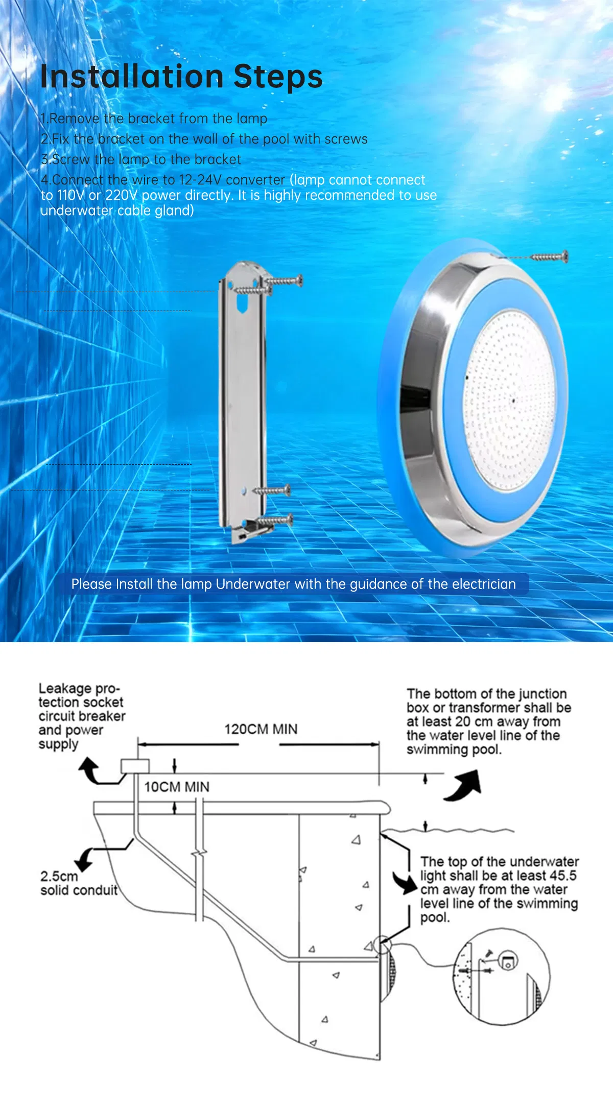 12V IP68 Waterproof RGB LED Pool Light, Energy-Efficient & Durable Underwater Lighting Swimming Pool Light Underwater LED-Light