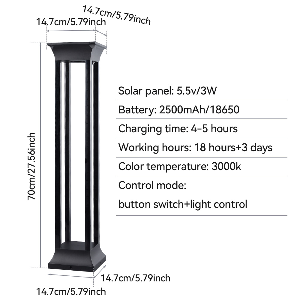 NEW Solar Lawn Light Outdoor Pathway Garden Lamp LED Bollard Yard Security Landscape Lighting Pathway Waterproof IP65 1W 3000K