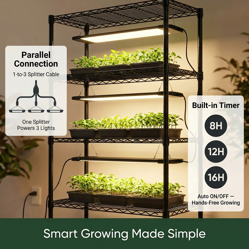 Grow Light for Seed Starting Tray 3 Spectra 24V Safe Grow Light with Timer for Seedling Veg Bloom