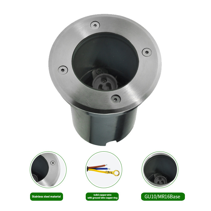 Round GU10 G5.3 MR16 IP67 Waterproof Stainless Steel Recessed Underground Inground Floor Buried Uplight Light