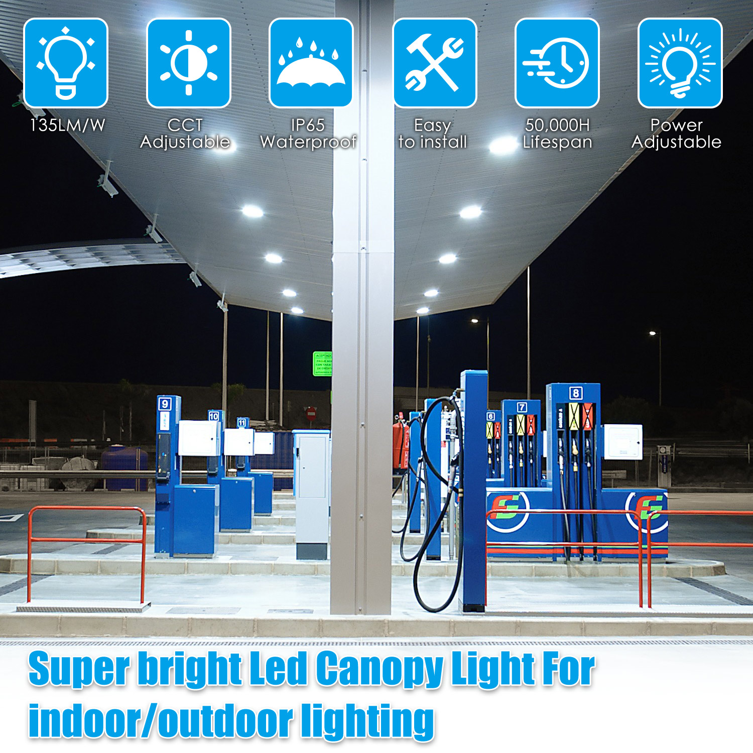 LED Canopy Parking Lot Light 100W 5000K IP65 Petrol Station Aluminium Garage Warehouse Landscape Office 5-Year Warranty