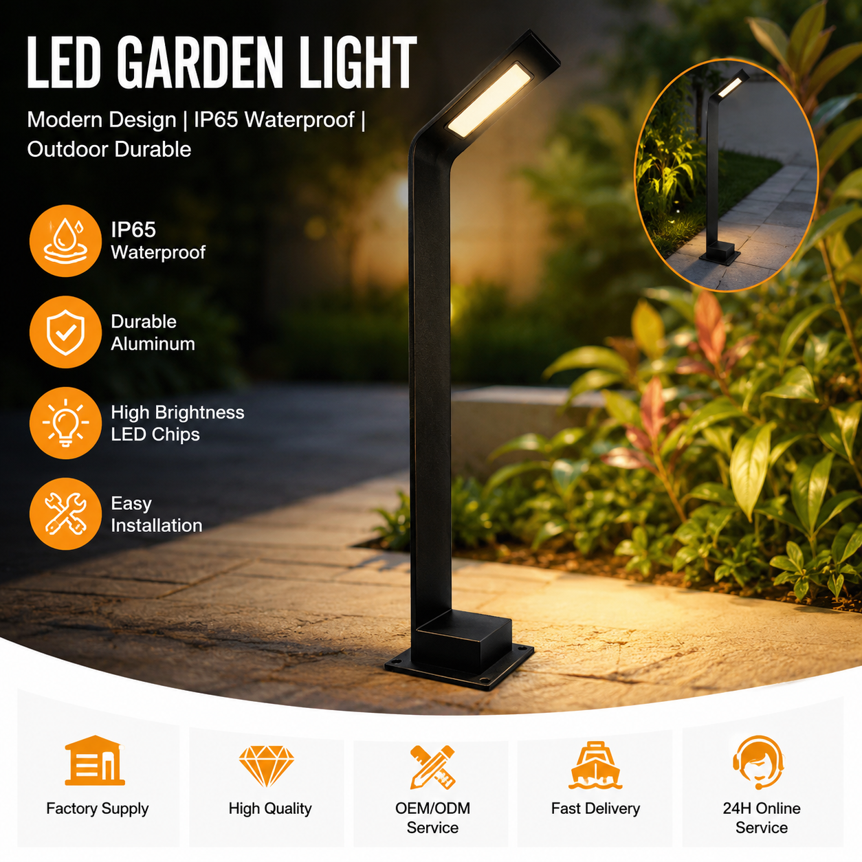 LED Garden Light Outdoor Waterproof IP65 Aluminum Lawn Lamp 4.5W Modern Bollard Pathway Light 100V-265V OEM ODM Support