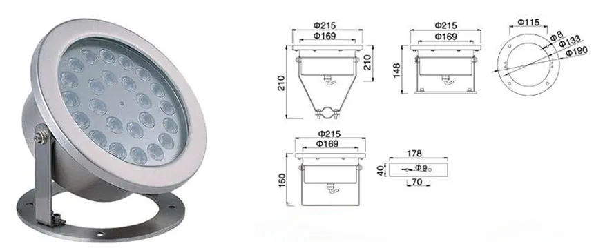 High Power 36W-60W IP68 Waterproof Stainless Steel Spotlight Pool LED Underwater Fountain Light