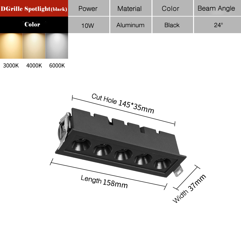 LED Grid Downlight Embedded COB 10W Linear Spot Light Lamp