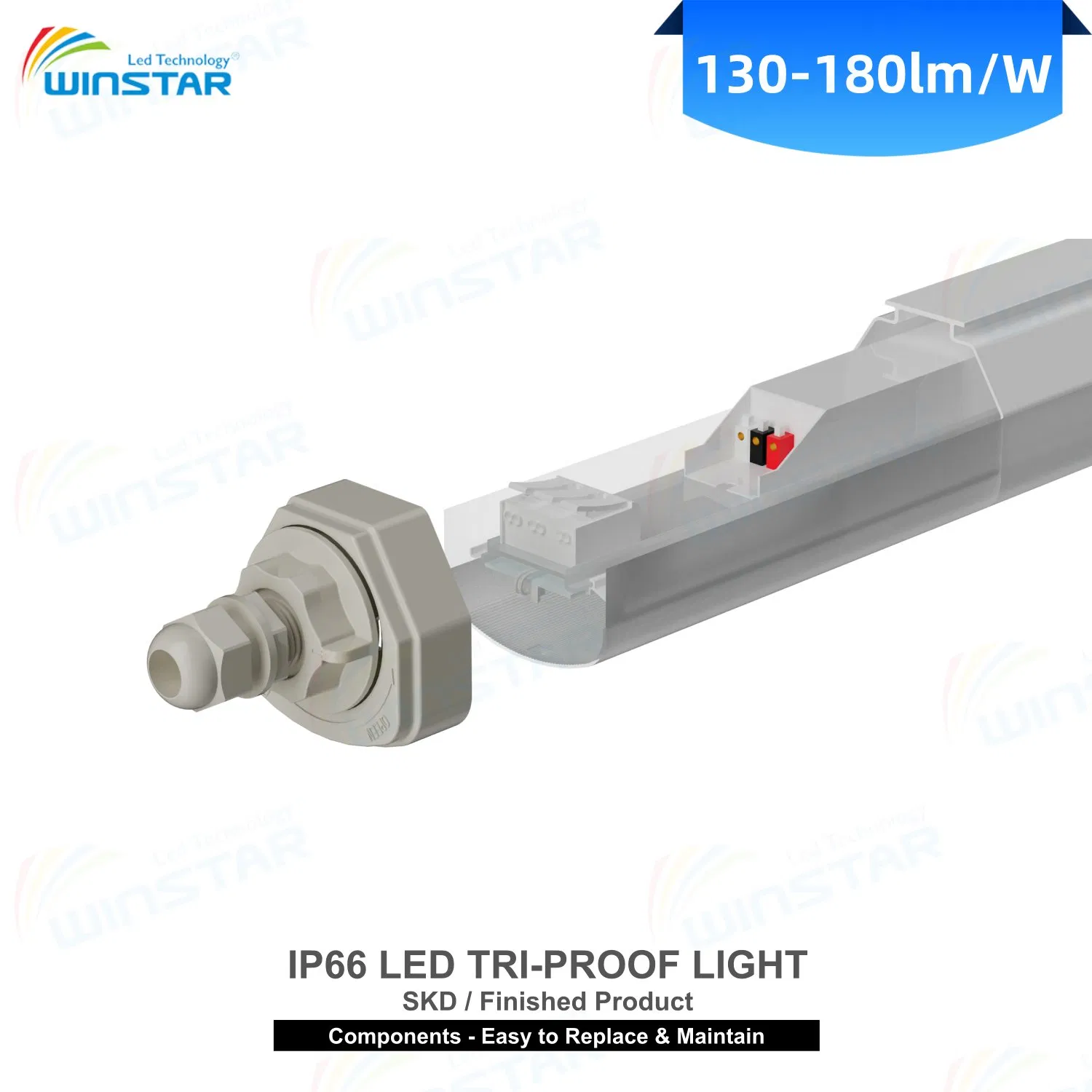 IP66 LED Tri-Proof Light Batten 60/120/150cm Custom Size LED Linear Light for OEM ODM Project Engineering Lighting CE RoHS 5-Year Warranty