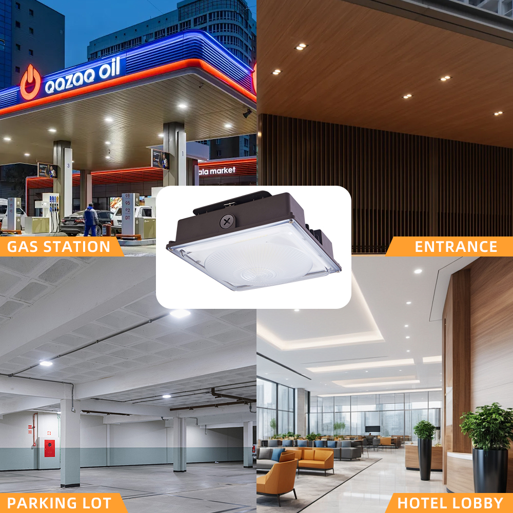 Commercial Petrol Station LED Canopy Light 55W IP65 Rating Die Casting Aluminum 5000K Daylight 150 Beam Angle Lighting