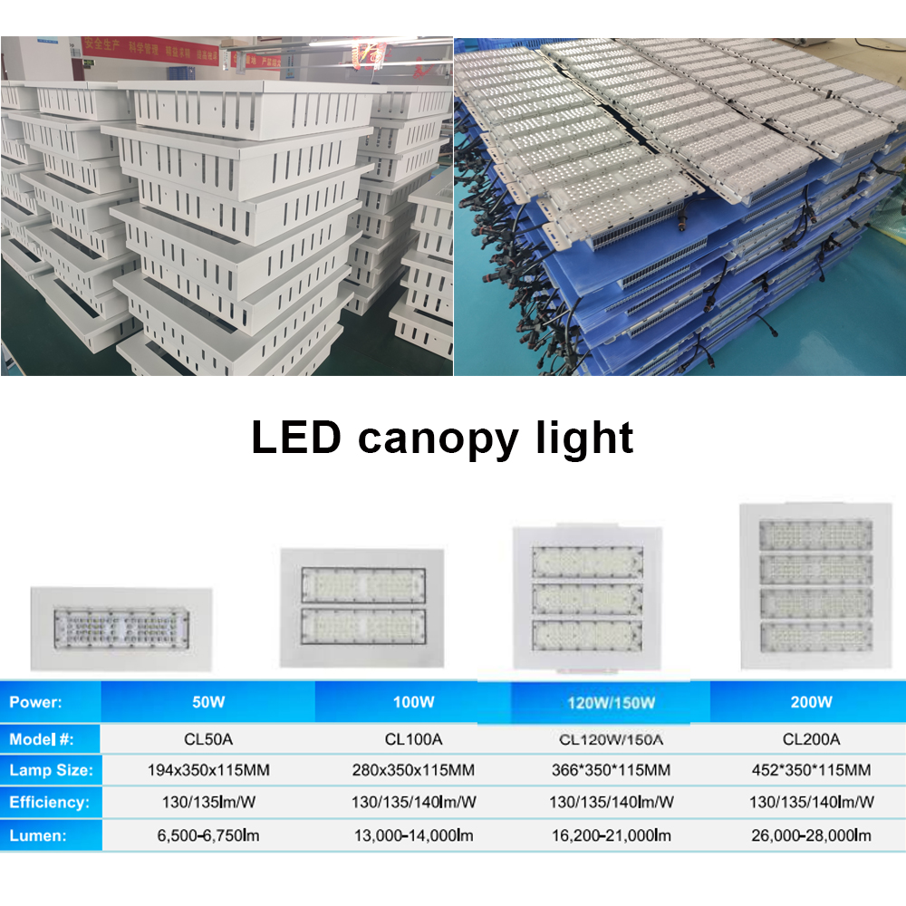 Recessed Led Canopy Light Manufacturer Industrial Ceiling Lights 50w 100w 150w 200w Aluminum for Gas Station Lights by Chinese