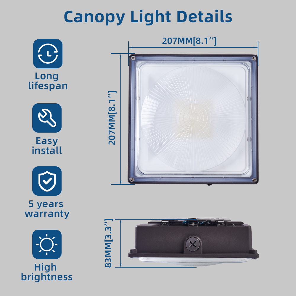 Commercial Petrol Station LED Canopy Light 55W IP65 Rating Die Casting Aluminum 5000K Daylight 150 Beam Angle Lighting