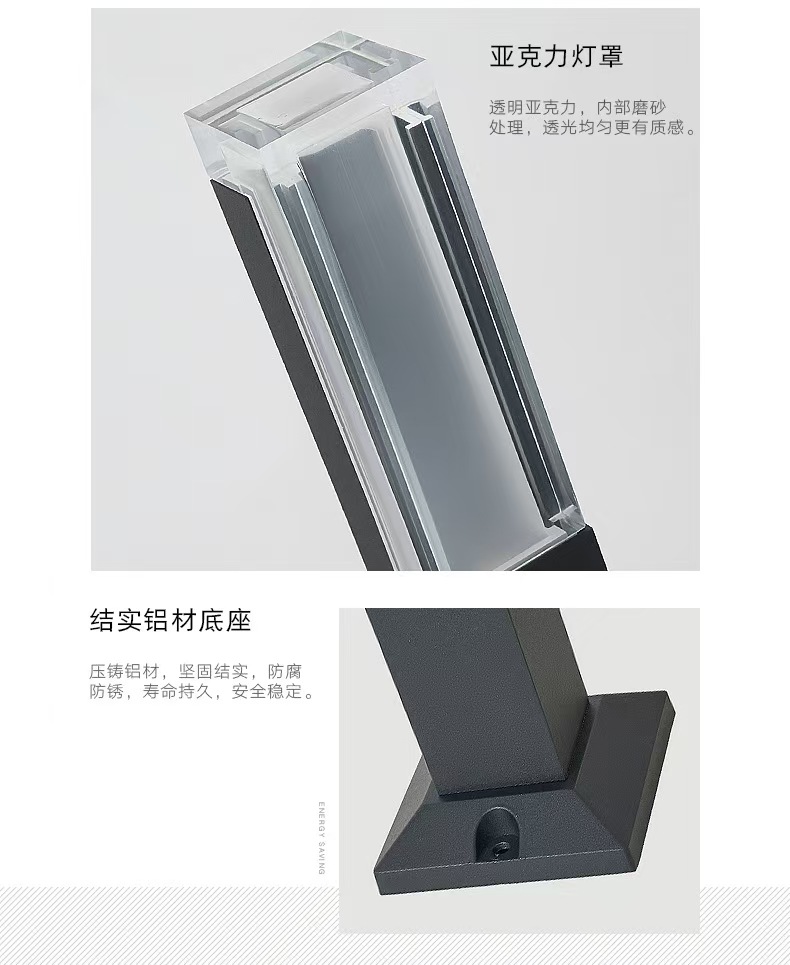 Modern Decorative square Waterproof Aluminum 30cm Outdoor Garden LED Lawn Column Lamp Bollard Light