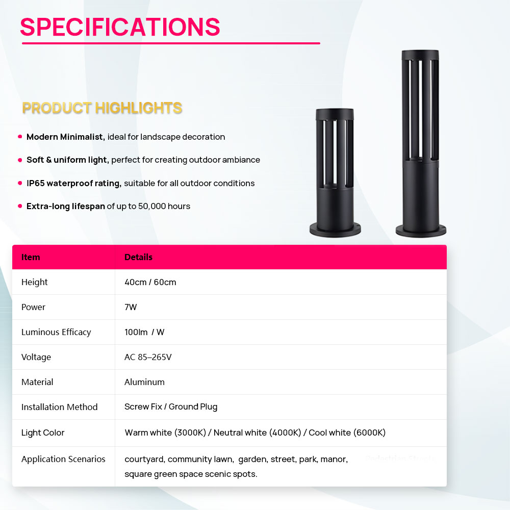 Factory Customized Modern Outdoor Lawn Lamp IP65 Aluminum AC Garden Bollard Light for Courtyard Villa Landscape Lighting