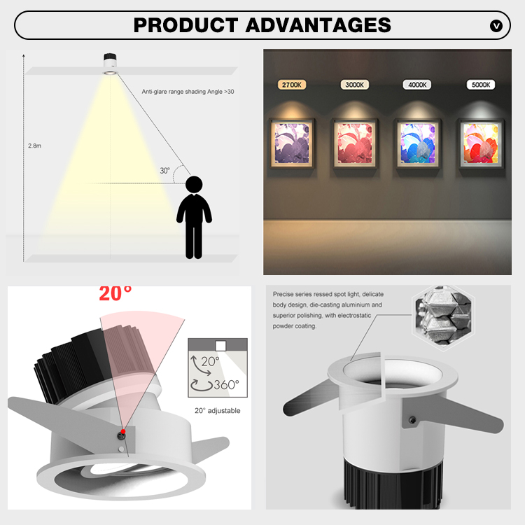 Commercial Indoor Modern Aluminum Decorative Anti-Glare IP44 10W/12W Ceiling Recessed LED Spotlight