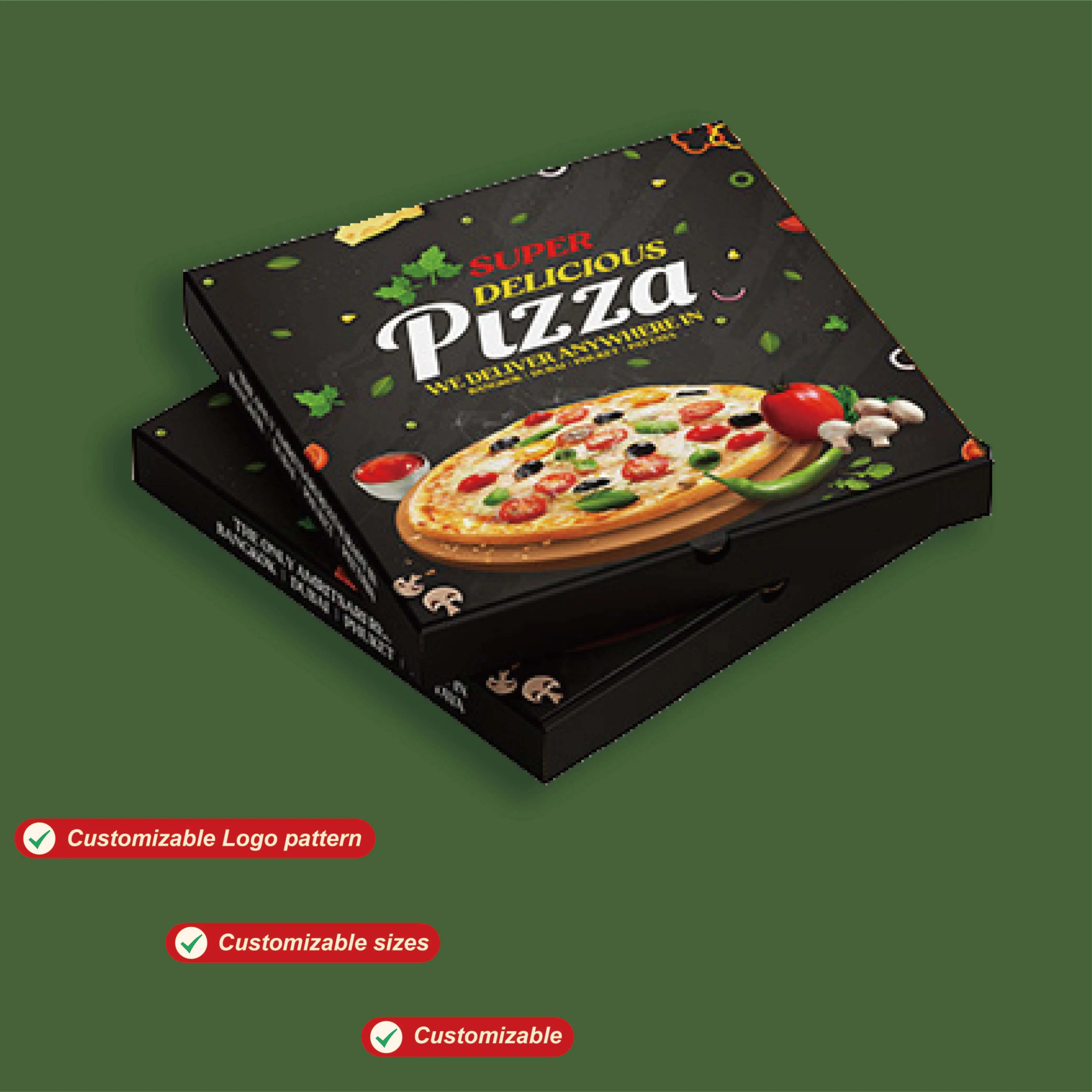 Wholesale Black Pizza Packing Box from China Suppliers | Custom Pizza Boxes Manufacturer Factory