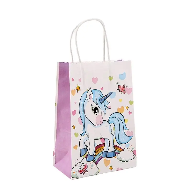 China Supplier Custom Kids Birthday Party Packaging Craft Kraft Unicorn White Shopping Kraft Paper Gift Bag