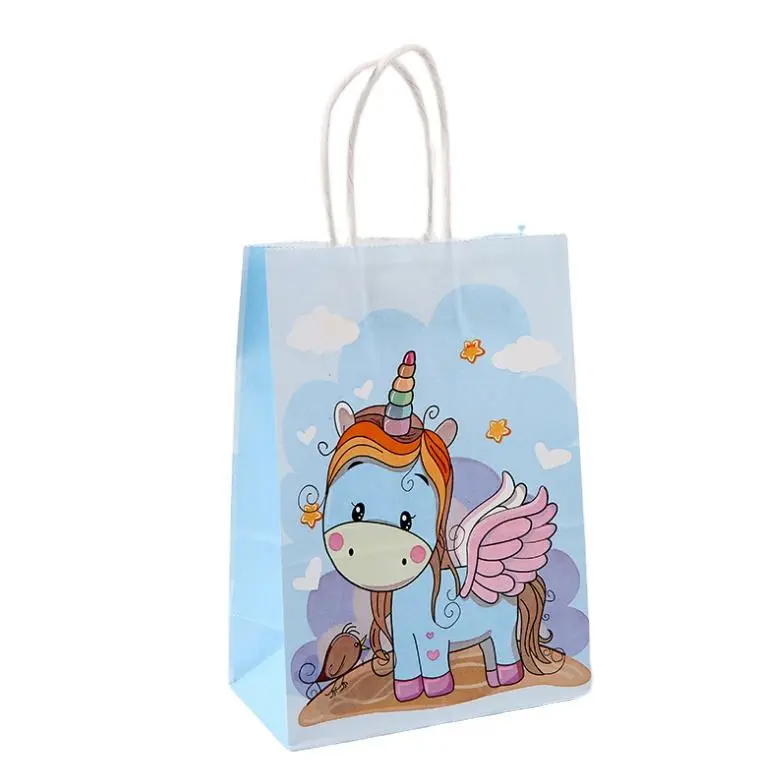 China Supplier Custom Kids Birthday Party Packaging Craft Kraft Unicorn White Shopping Kraft Paper Gift Bag