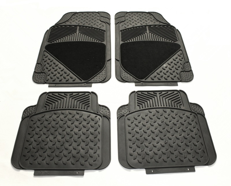 4PCS Alfombrillas de Piso Universales de Goma PVC Protección Todo Clima en Color Negro - Ajuste Semi Personalizable Recortable