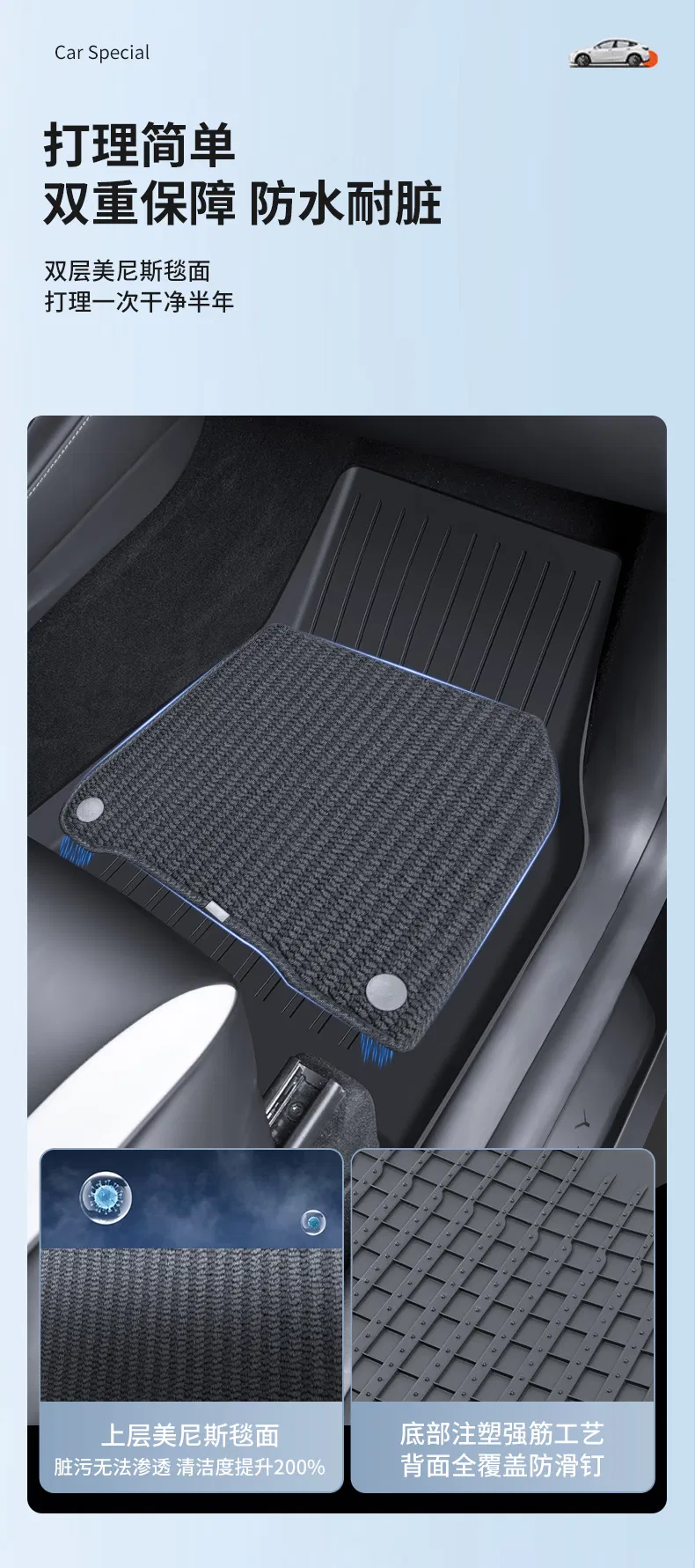 6-Piece Alfombrillas para todo clima para Tesla Model Y, juego de revestimiento de TPE y alfombra