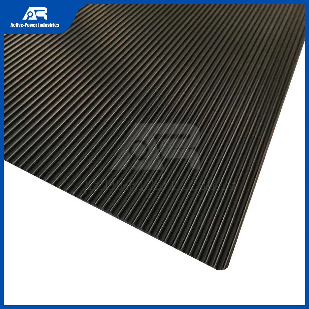 Distribuidor de Suelos de Caucho para Deportes de Active Power Industries en China, Alfombra de Caucho Reciclado Negra con Estrías Finas/Anchas para Automóviles