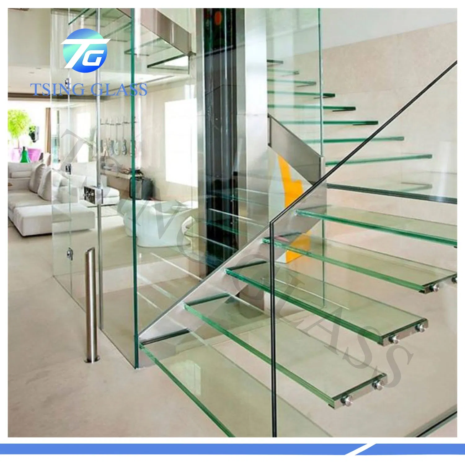 Tempered Laminated Glass with PVB/Sentry Glas Plus (SGP) Film Anti-Slip Glass Polished Edge for Staircase/Floor