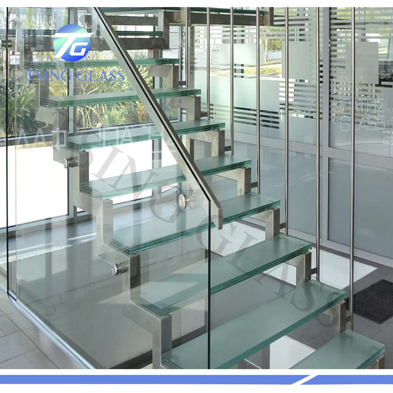 Tempered Laminated Glass with PVB/Sentry Glas Plus (SGP) Film Anti-Slip Glass Polished Edge for Staircase/Floor