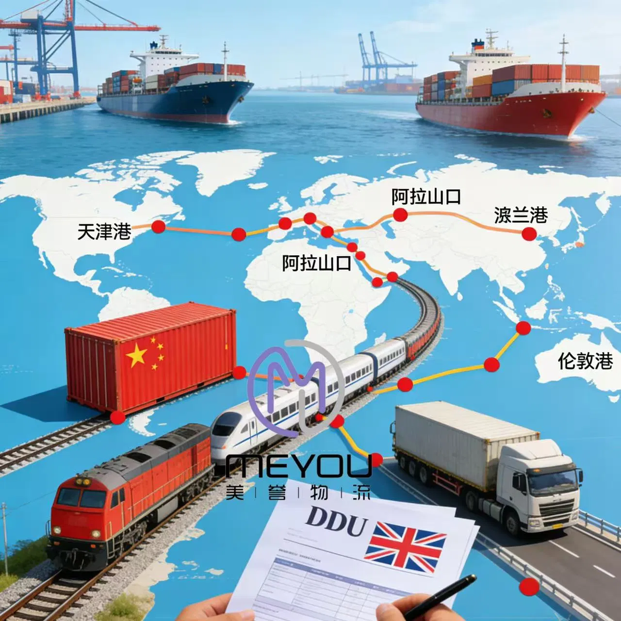 (DDU) Customs Clearance Door to Door Shipping From China to UK/The United Kingdom/England by Air/Sea/Train/Railway