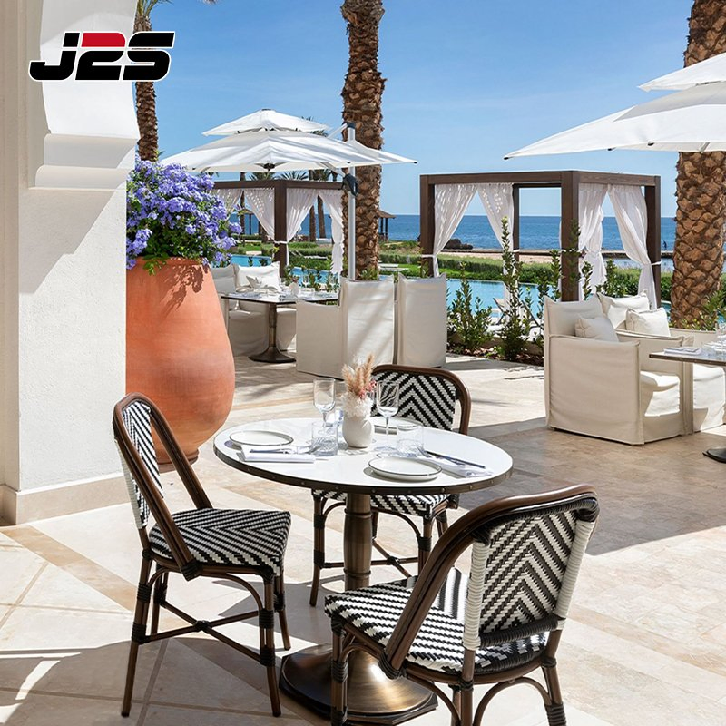 Commercial Outdoor Coffee Shop Restaurant Furniture French Bistro Chair Marble Table Hotel Corridor Patio