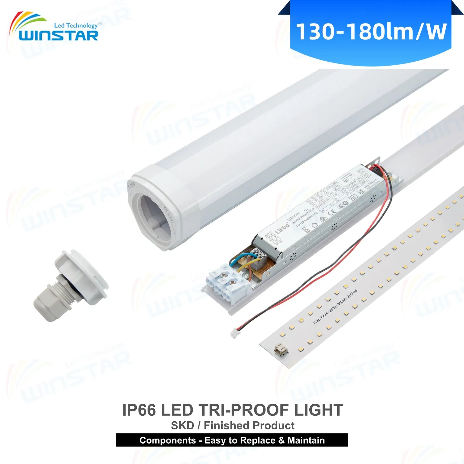 IP66 LED Tri-Proof Light Batten Anti-Glare 60/120/150cm LED Linear Light for Office Hotel Corridor Stairwell Public Area CE Approved