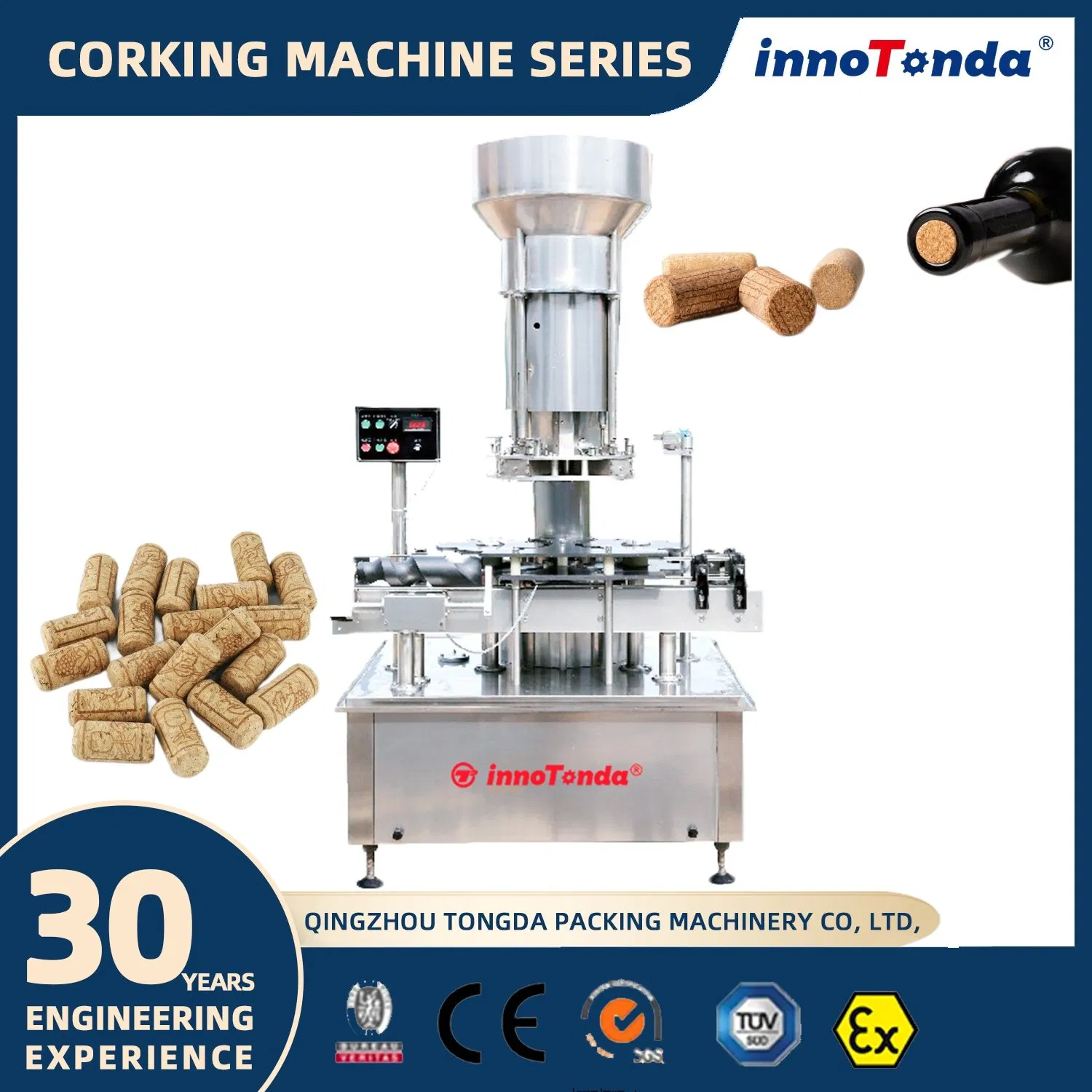China Factory Automatic Wine Cork Assembly Corking Glass Spirits Champagne Bottle Corking Machine