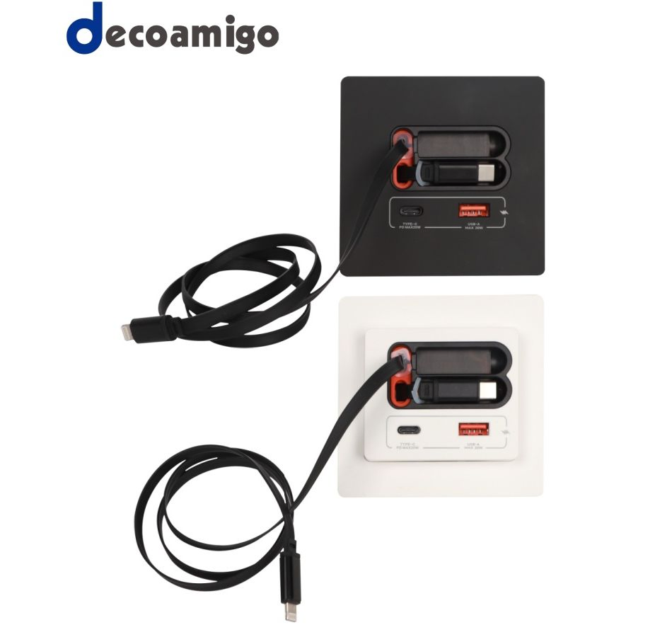 Decoamigo 86X86 mm Smart Wall Panel USB Output Ports 20W Fast Charging Telescopic Charging Line