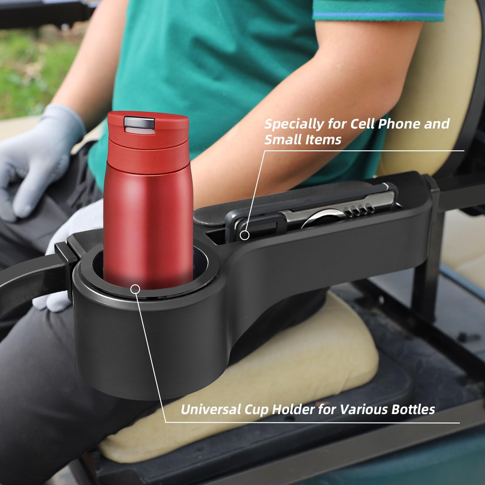 Golf Cart Accessories Black Golf Cart Rear Seat Cushioned Arm Rest with Cup Holder Set Fits All Club Car EZGO Yamaha Carts