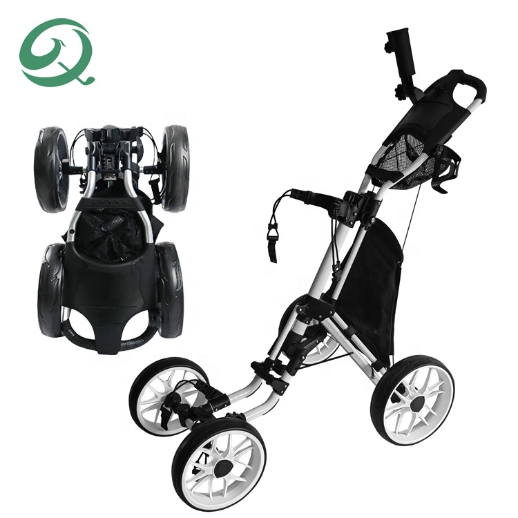 Factory Custom Your Logo Aluminum Folding Golf Trolley 4 Wheels Golf Push Pull Cart Compact Walking Golf Bag Cart with One-Click