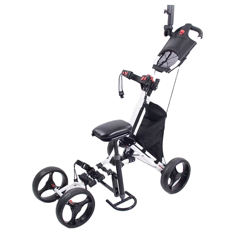 Wholesale Top Quality Foldable Hand Push 4 Wheels with Seat Golf Bag Cart