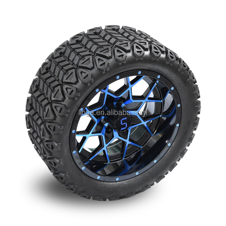 Wholesale Golf Cart Universal Accessories 14 Inch Blue/Gloss Black Aluminum Alloy Wheel Rim with Golf Cart 22*10-14 Tires