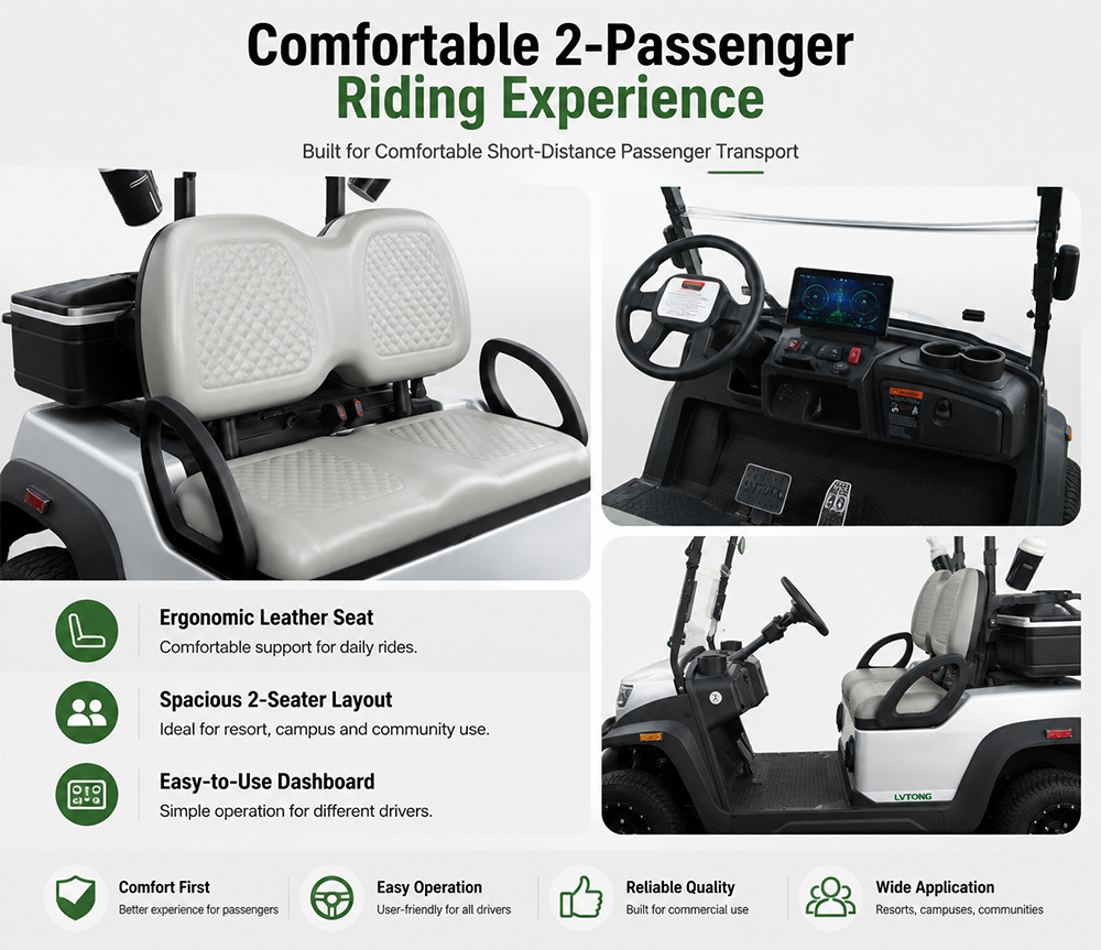 Commercial 2 Seater Passenger Sightseeing Shuttle Bus Resort Buggy Smart Premium LVTONG 48V Club Car Electric Golf Cart
