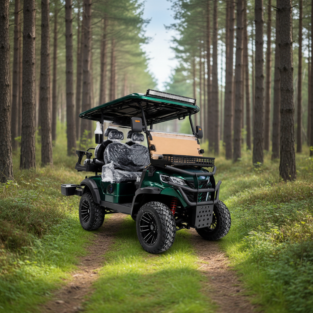Eco Friendly 4 Seater Electric Golf Cart Foldable Rear Seat Utility Cargo Bed Front Disc/Rear Drum Brake System CE Approved