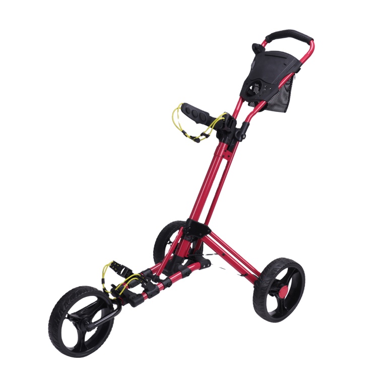Custom Aluminum 4 Wheels Lightweight Foldable Golf Push Cart with Umbrella Stand for Outdoor Golf Play