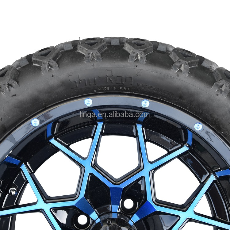 Wholesale Golf Cart Universal Accessories 14 Inch Blue/Gloss Black Aluminum Alloy Wheel Rim with Golf Cart 22*10-14 Tires