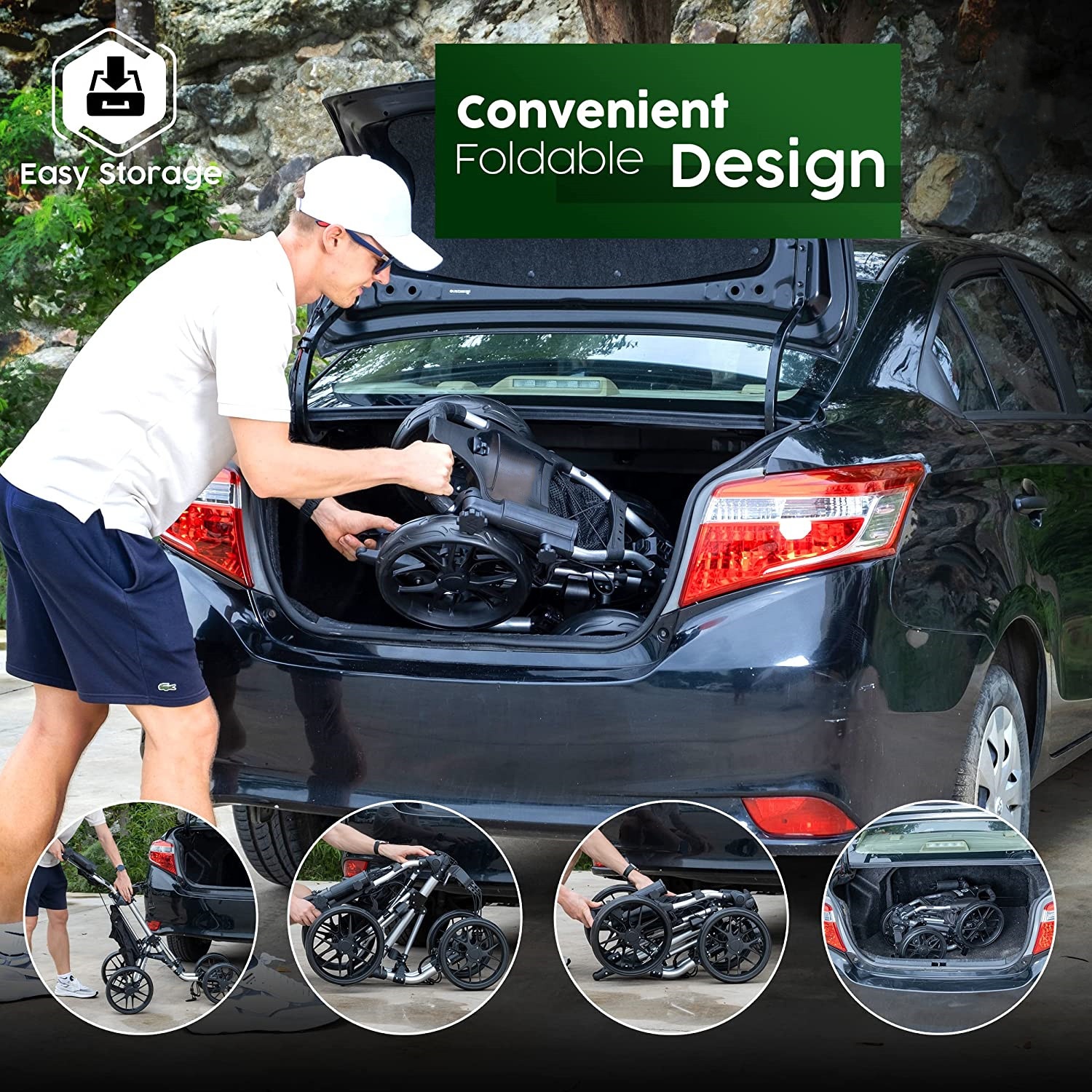 Factory Custom Your Logo Aluminum Folding Golf Trolley 4 Wheels Golf Push Pull Cart Compact Walking Golf Bag Cart with One-Click