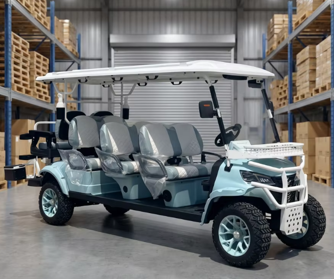 WELIFTRICH Gasoline 4 Stroke Engine Lifted 4+2 Passenger 6 Seat Steel Frame Disc Brake Outdoor Golf Cart 30-50Km/h 90km CE ISO