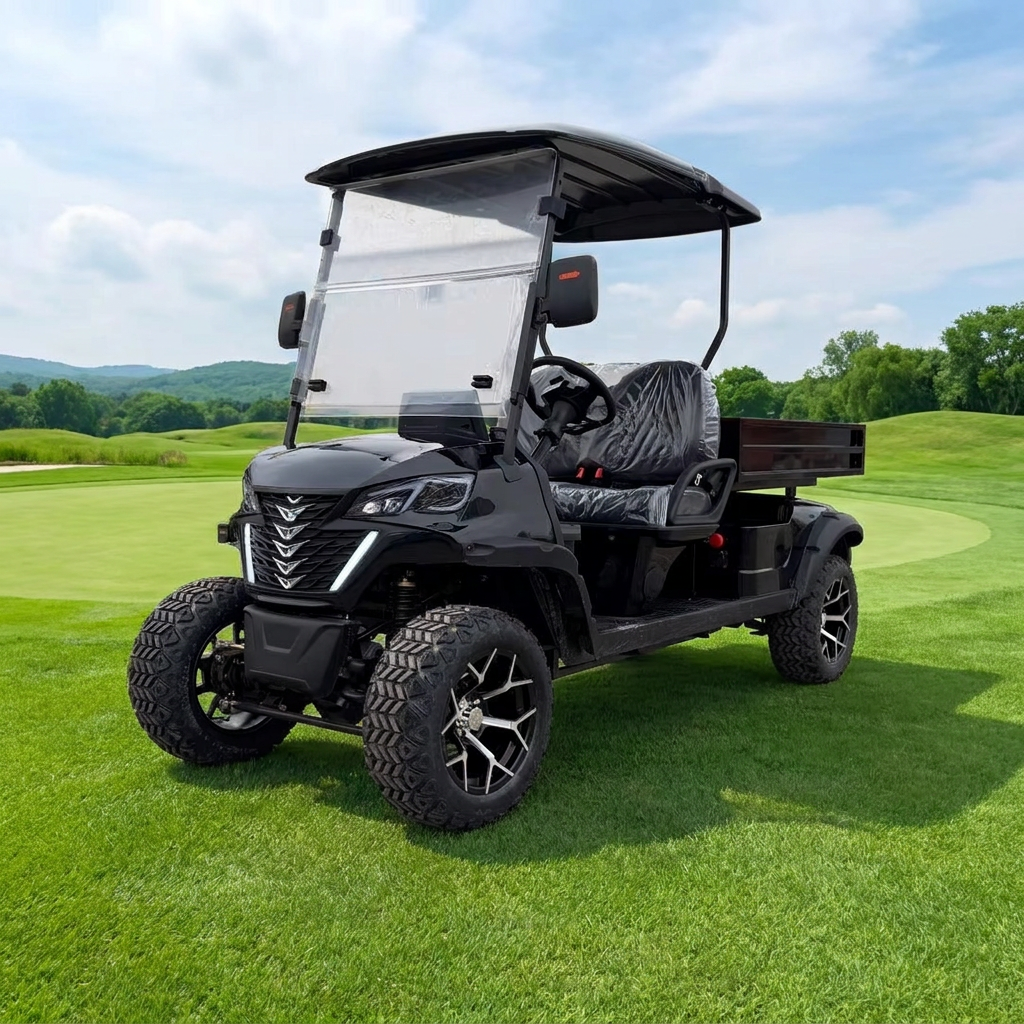 New Design 2 Seater Street Legal Black Electric Golf Cart With Cargo Bed Off-Road Electric Utility Vehicle For Outdoor