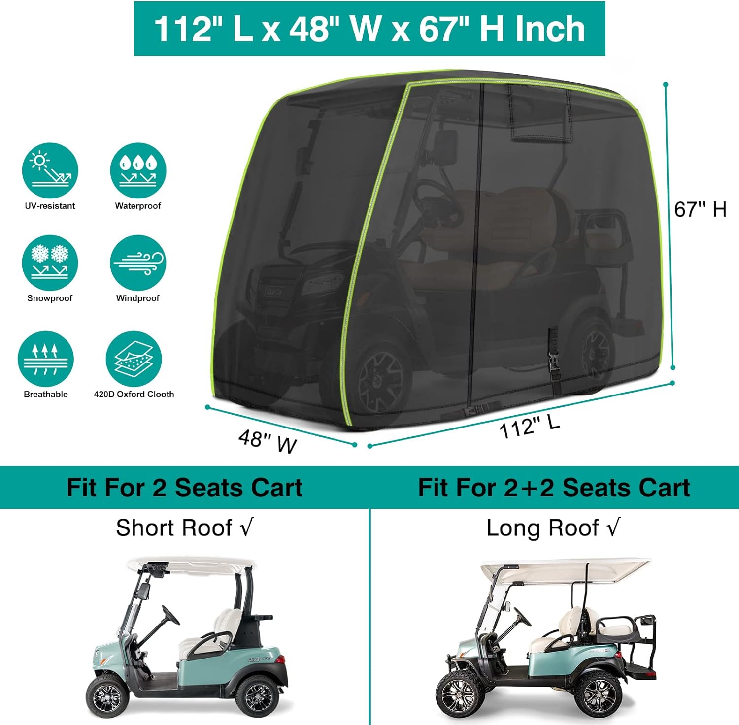 Custom Size Golf Cart Accessories Waterproof Polyester Oxford Zipper and Reflective Design Golf Cart Rain Cover